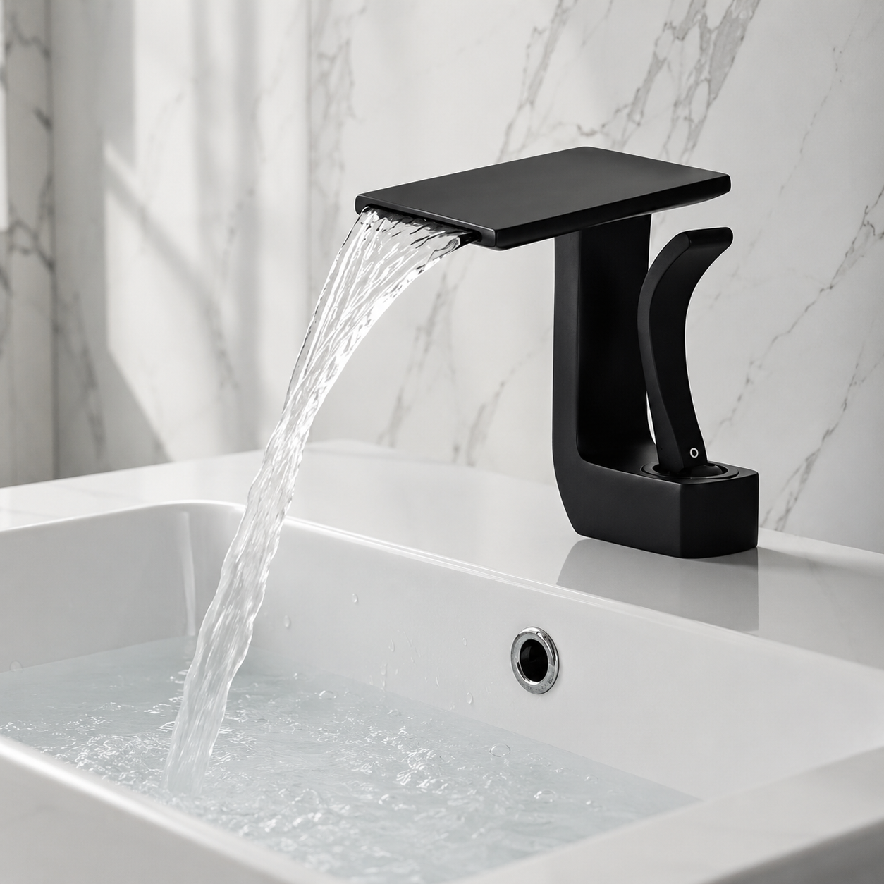 Baterie Chiuveta Baie Tip Cascada, Racorduri incluse, Otel Inoxidabil,Negru Mat, 14.5CM