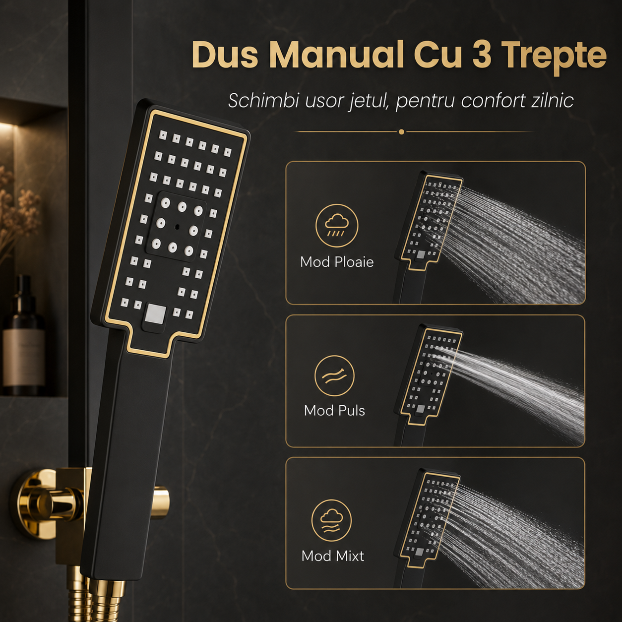 Coloana De Dus, Butoane interactive, Negru-Auriu