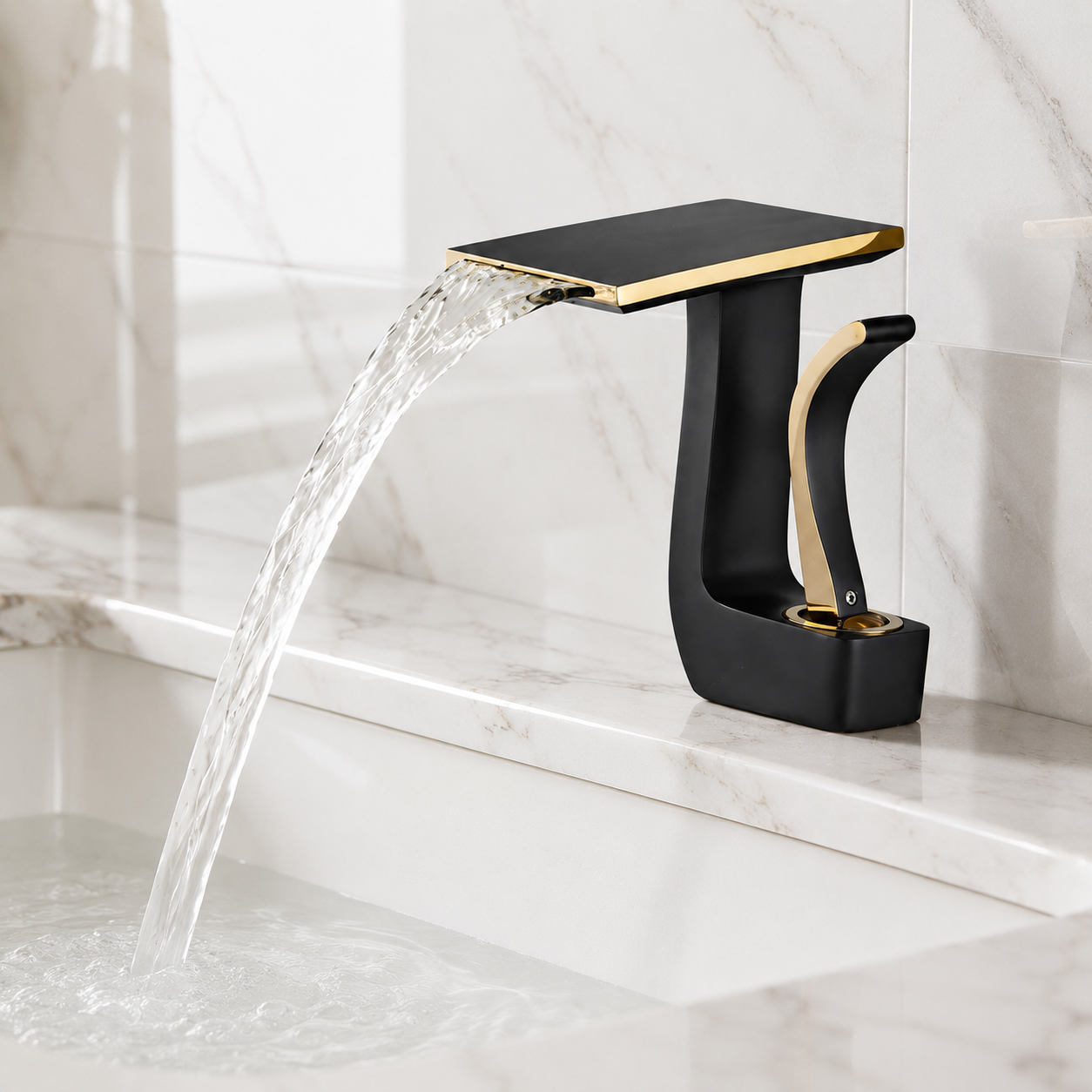 Baterie Chiuveta Baie Tip Cascada, Otel Inoxidabil,Negru-Auriu, 19 CM