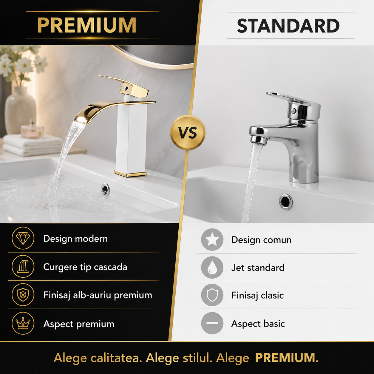 Baterie Baie Cascada, Design Premium, Jet Tip Cascada, Alb-Auriu
