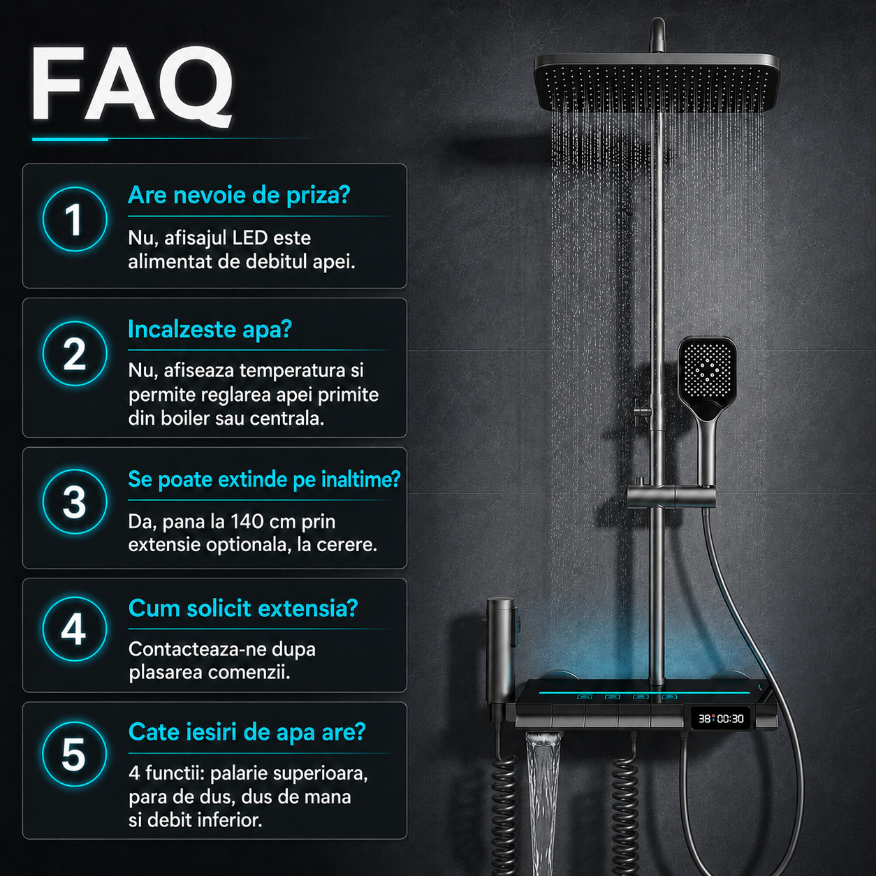 Coloana De Dus Completa, Afisaj Temperatura Digital, Lumini LED