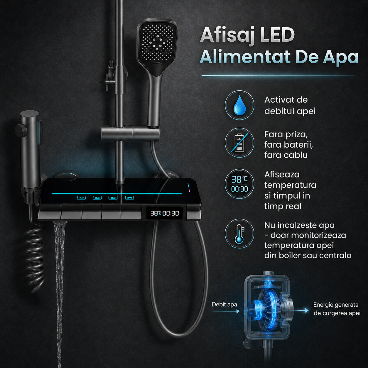 Coloana De Dus Completa, Afisaj Temperatura Digital, Lumini LED