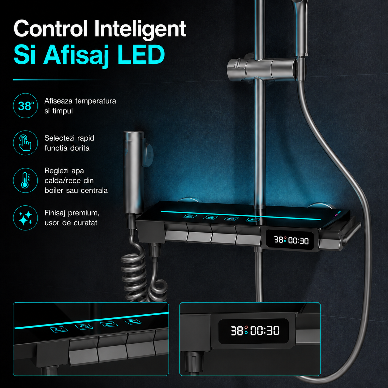 Coloana De Dus Completa, Afisaj Temperatura Digital, Lumini LED