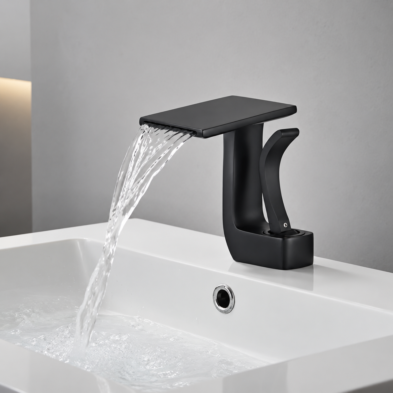 Baterie Chiuveta Baie Tip Cascada, Racorduri incluse, Otel Inoxidabil,Negru Mat, 14.5CM