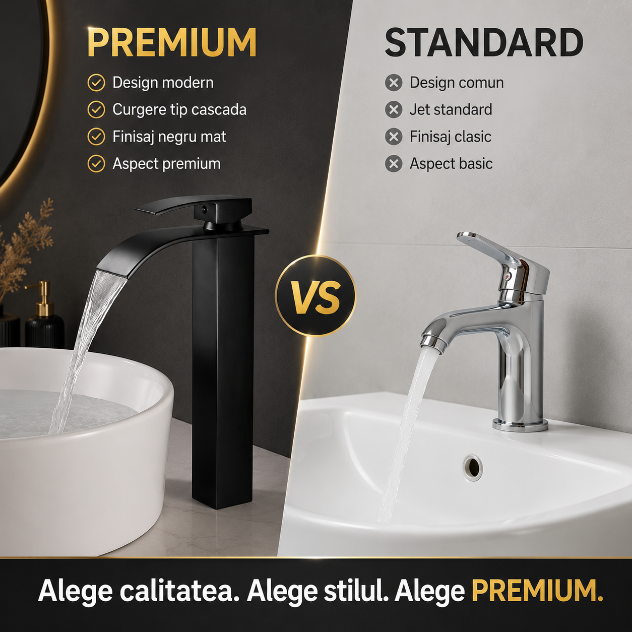 Baterie Chiuveta Baie, Tip Cascada, Neagra 30CM
