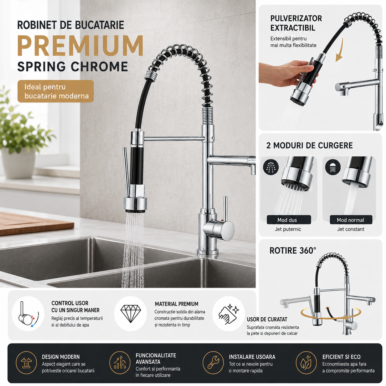 Baterie Sanitara Bucatarie, Premium Class, Doua Pipe