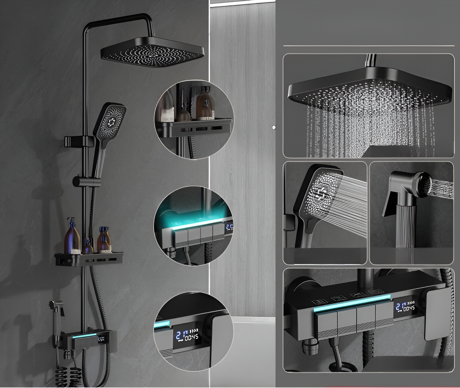 Coloana De Dus, Afisaj Temperatura Digital, Lumini LED, Fara Conectare La Curent Electric,Gri