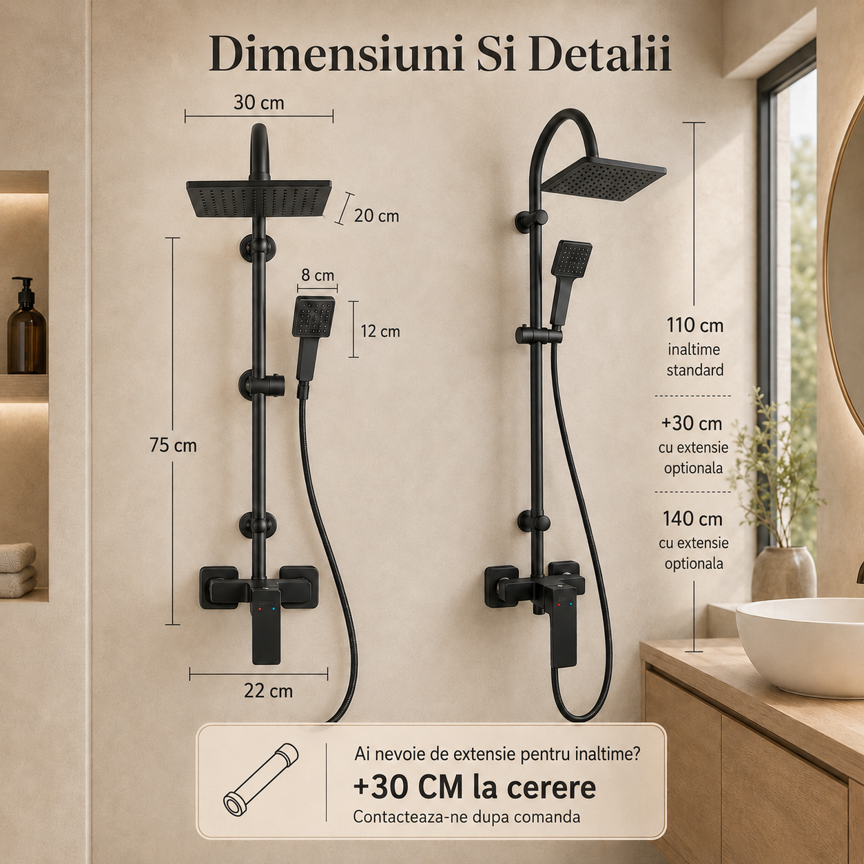 Coloana Dus Premium Pentru Baie Cu Baterie Mixer