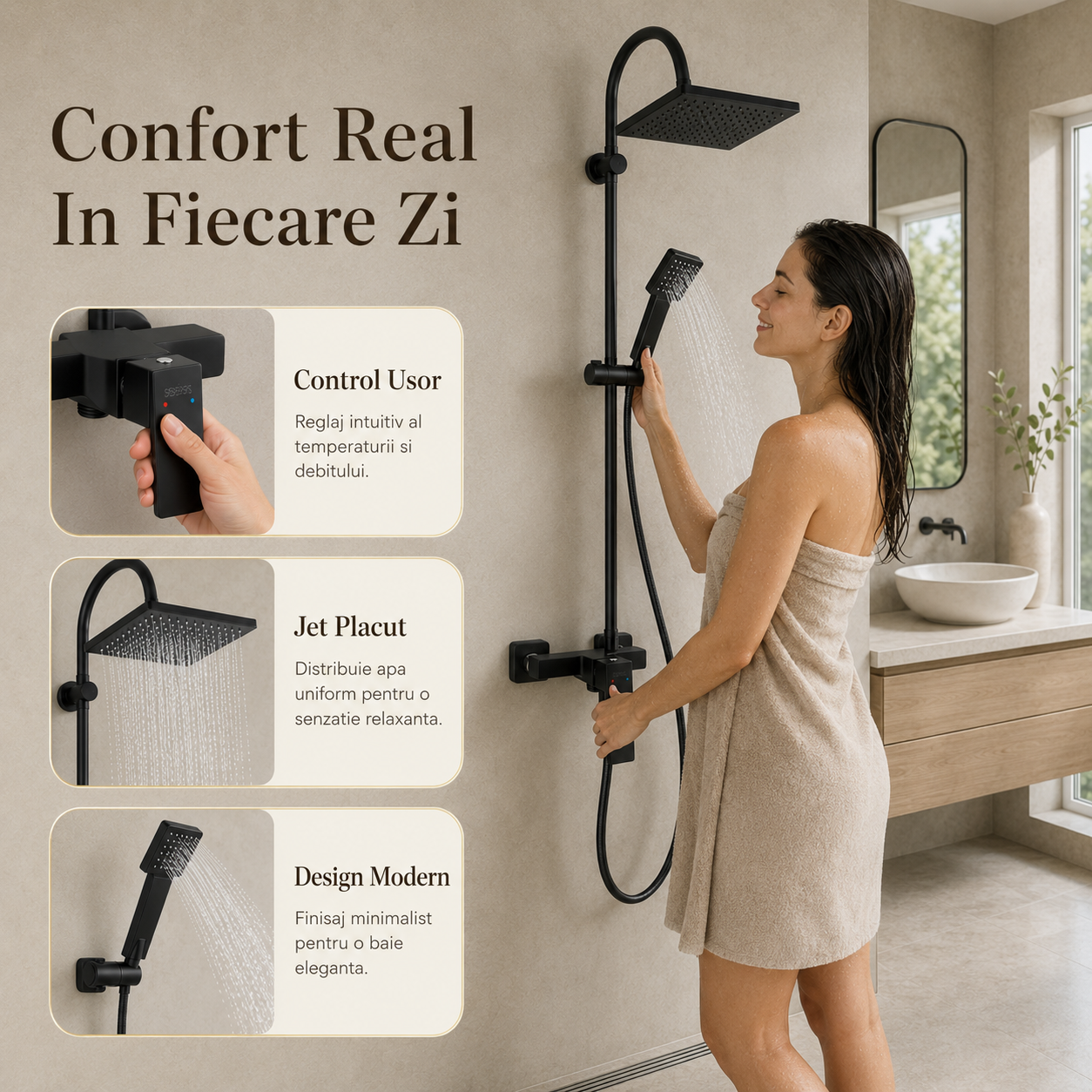 Coloana Dus Premium Pentru Baie Cu Baterie Mixer