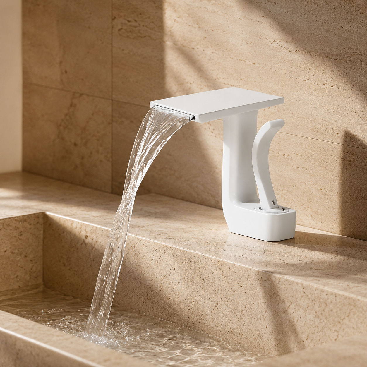 Baterie Chiuveta Baie Tip Cascada, Racorduri incluse, Otel Inoxidabil,Alba, 14.5CM