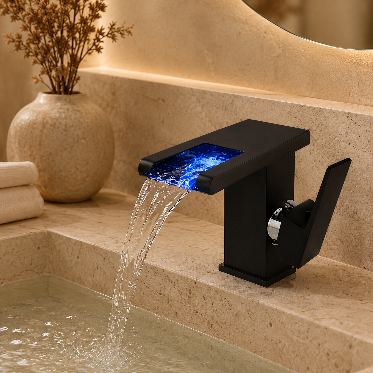Robinet LED Cascada Modern, Jet RGB,Negru