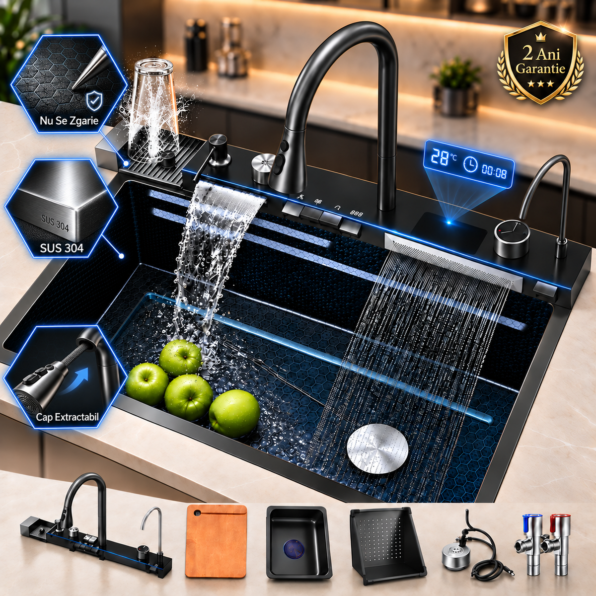 Chiuveta Inteligenta Multifunctionala 4-in-1 Cu Afisaj Digital Temperatura