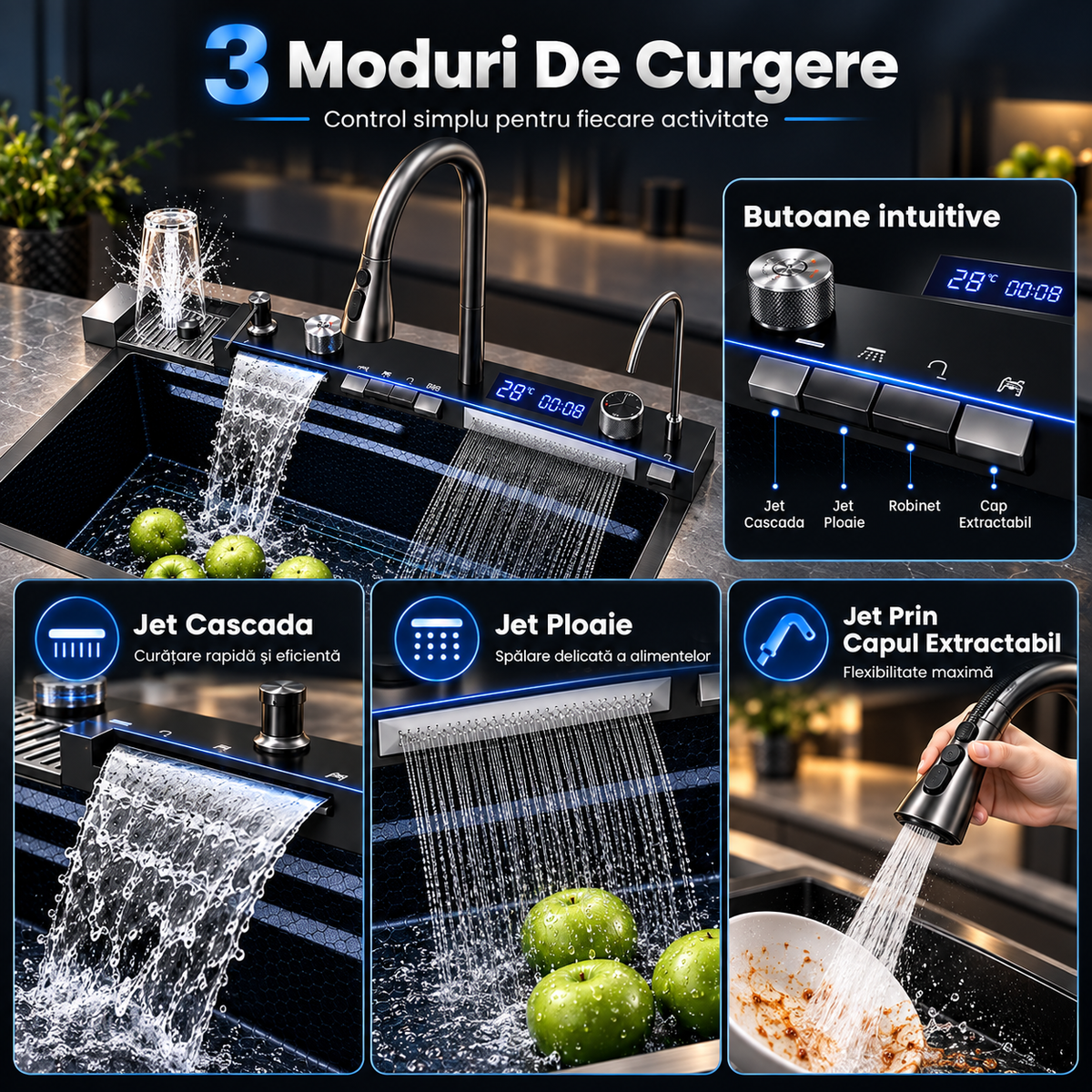 Chiuveta Inteligenta Multifunctionala 4-in-1 Cu Afisaj Digital Temperatura