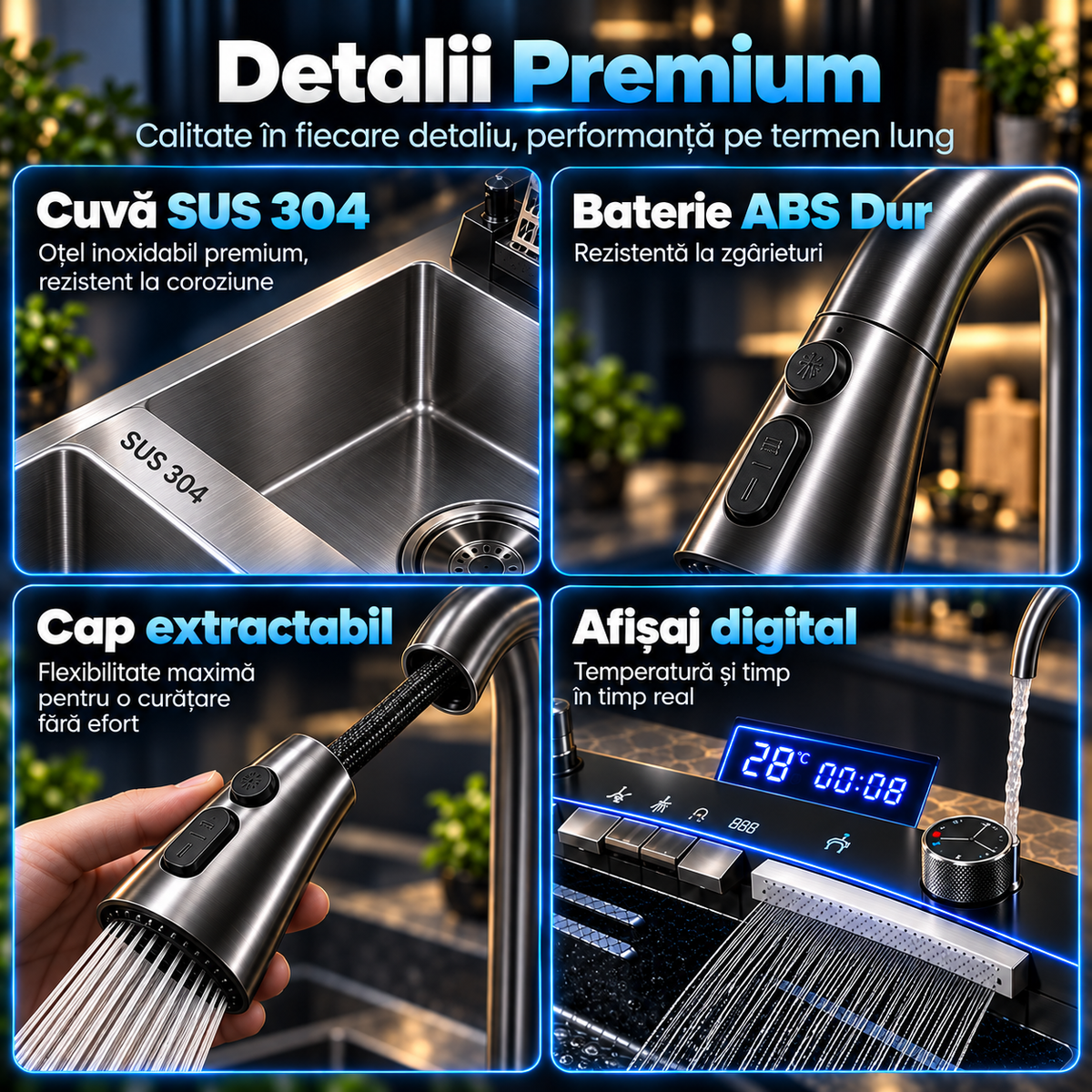 Chiuveta Inteligenta Multifunctionala 4-in-1 Cu Afisaj Digital Temperatura
