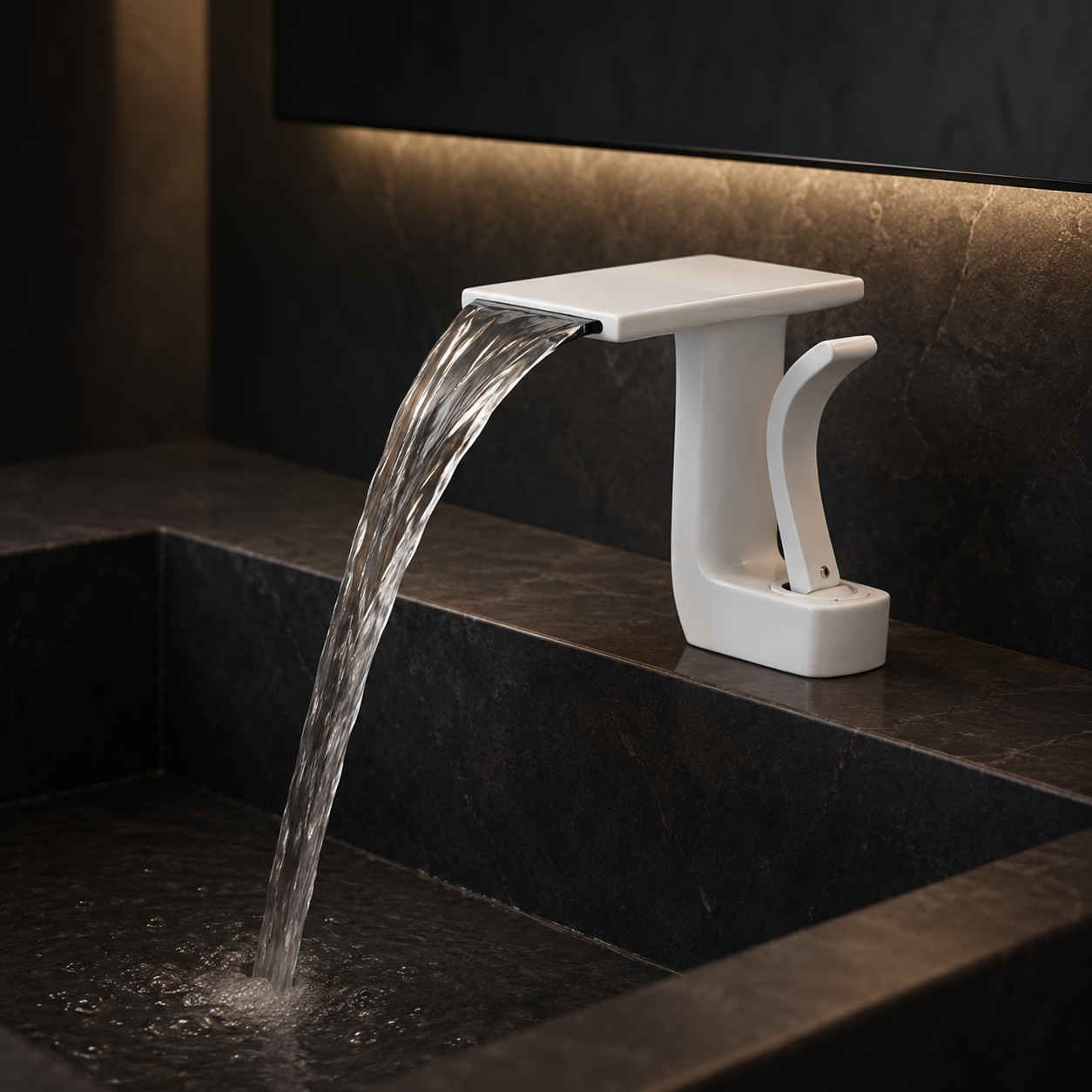 Baterie Chiuveta Baie Tip Cascada, Racorduri incluse, Otel Inoxidabil,Alba, 14.5CM
