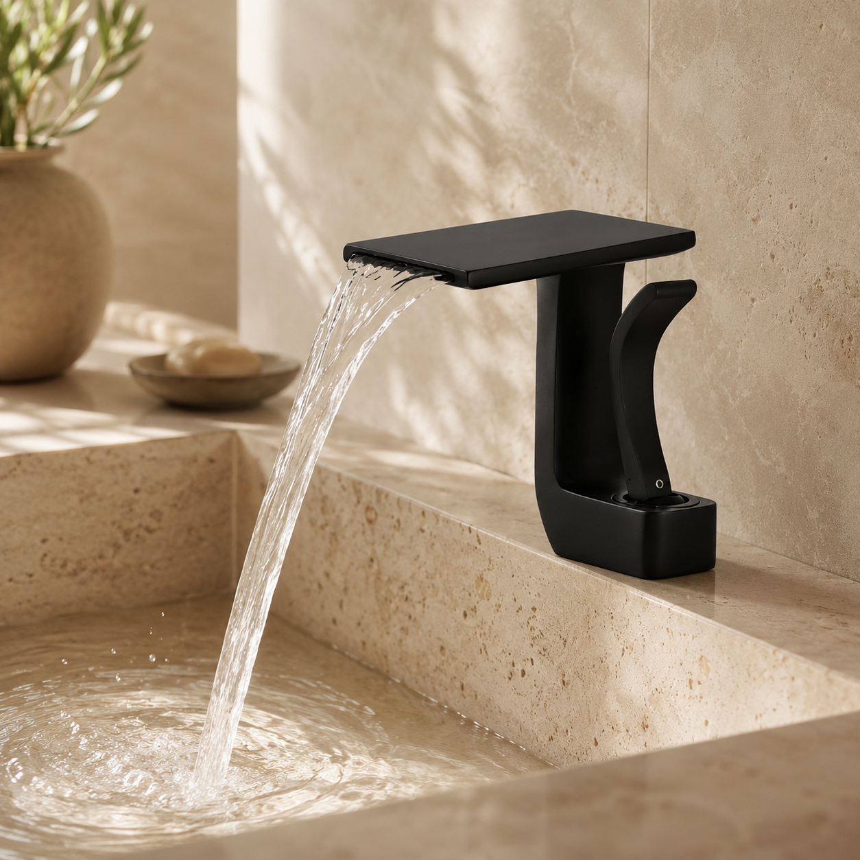 Baterie Chiuveta Baie Tip Cascada, Racorduri incluse, Otel Inoxidabil,Negru Mat, 14.5CM