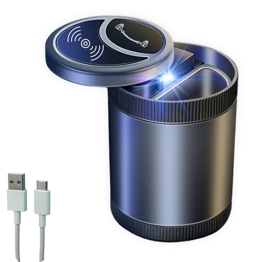 Scrumiera Auto, Deschiderea si inchiderea automata a capacului Cu Senzor, Aliaj aluminiu/ABS,Iluminare LED, Incarcare USB, Negru