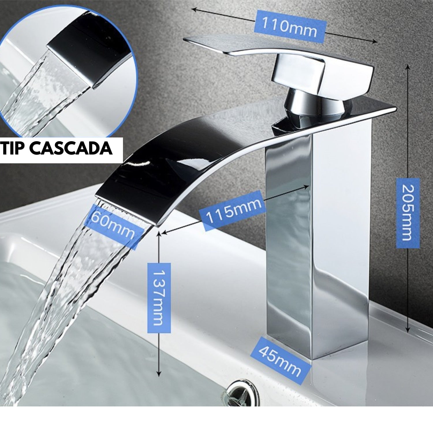 Baterie Chiuveta Baie, Tip Cascada,Argintiu