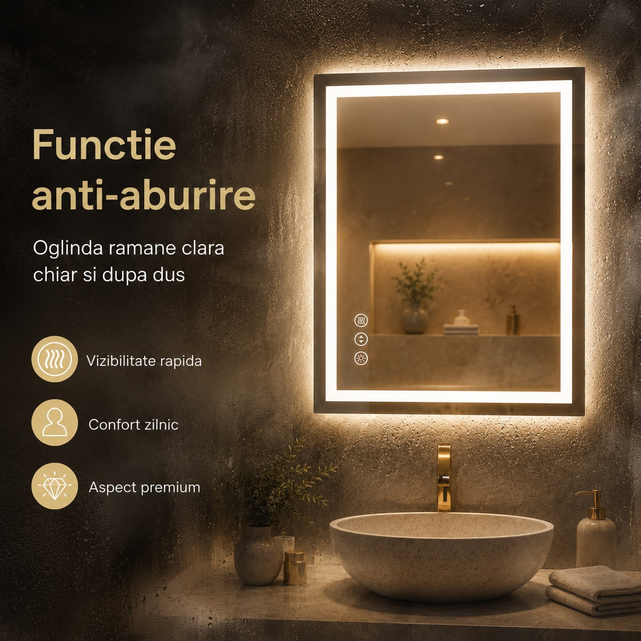Oglinda LED Baie Smart 60x80 cm - straturi protectie