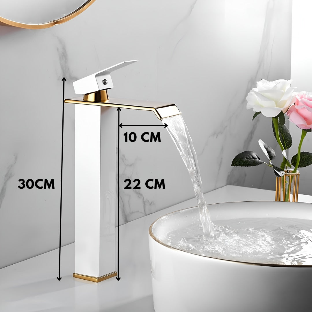 Baterie Chiuveta Baie, Tip Cascada,Otel Inoxidabil Alb-Auriu 30 CM