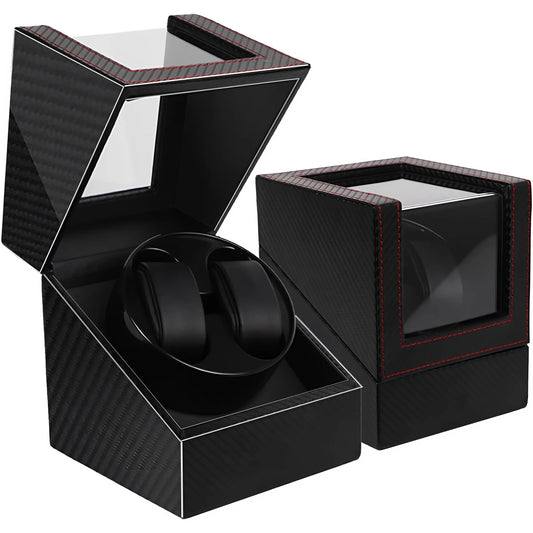 Cutie Rotativa Automata Pentru Ceas, Afisaj Premium, Doua Sloturi, Alimentare Dubla,Negru Cu Insertii Rosii