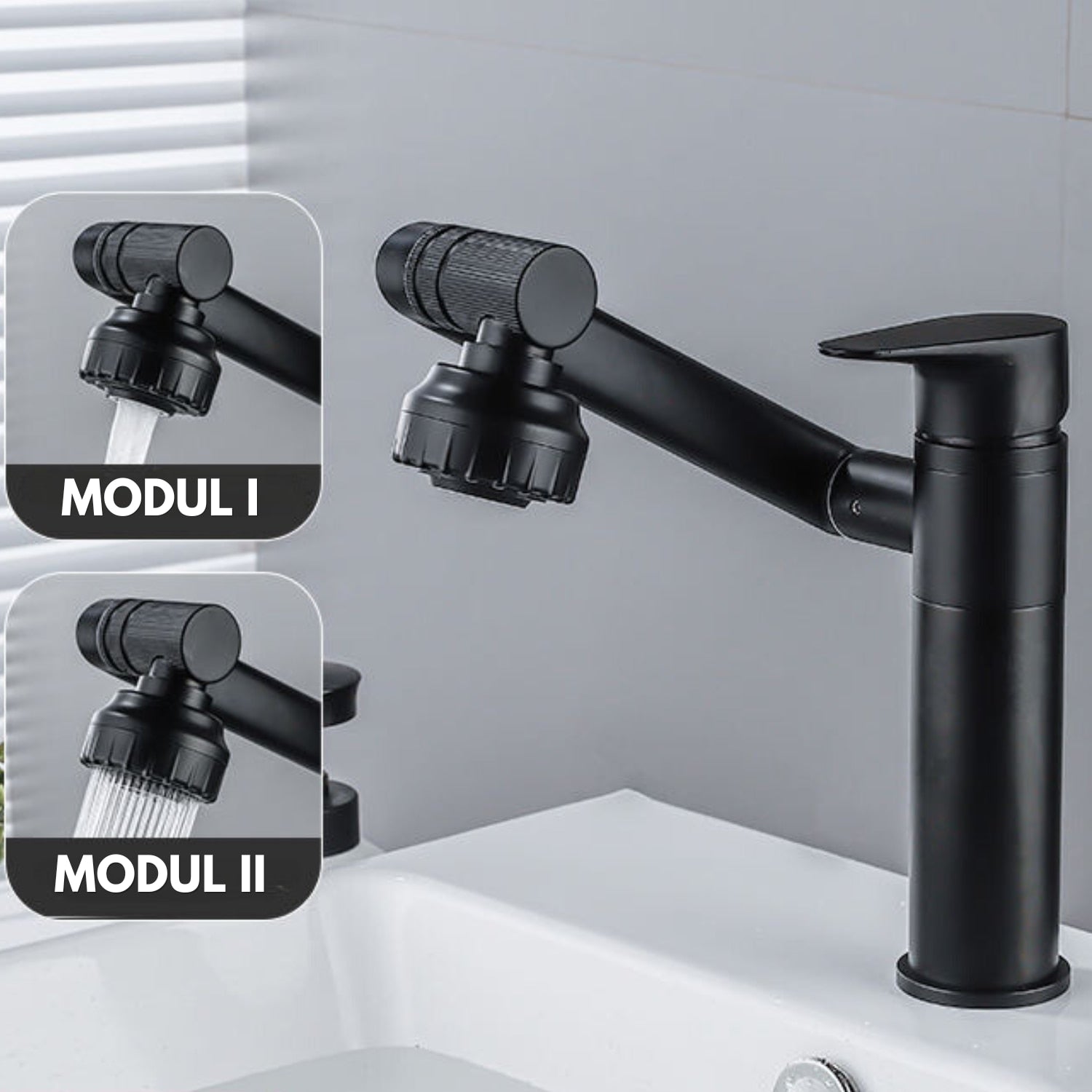 Baterie Sanitara Baie, Capat Flexibil, 360 de grade, Negru