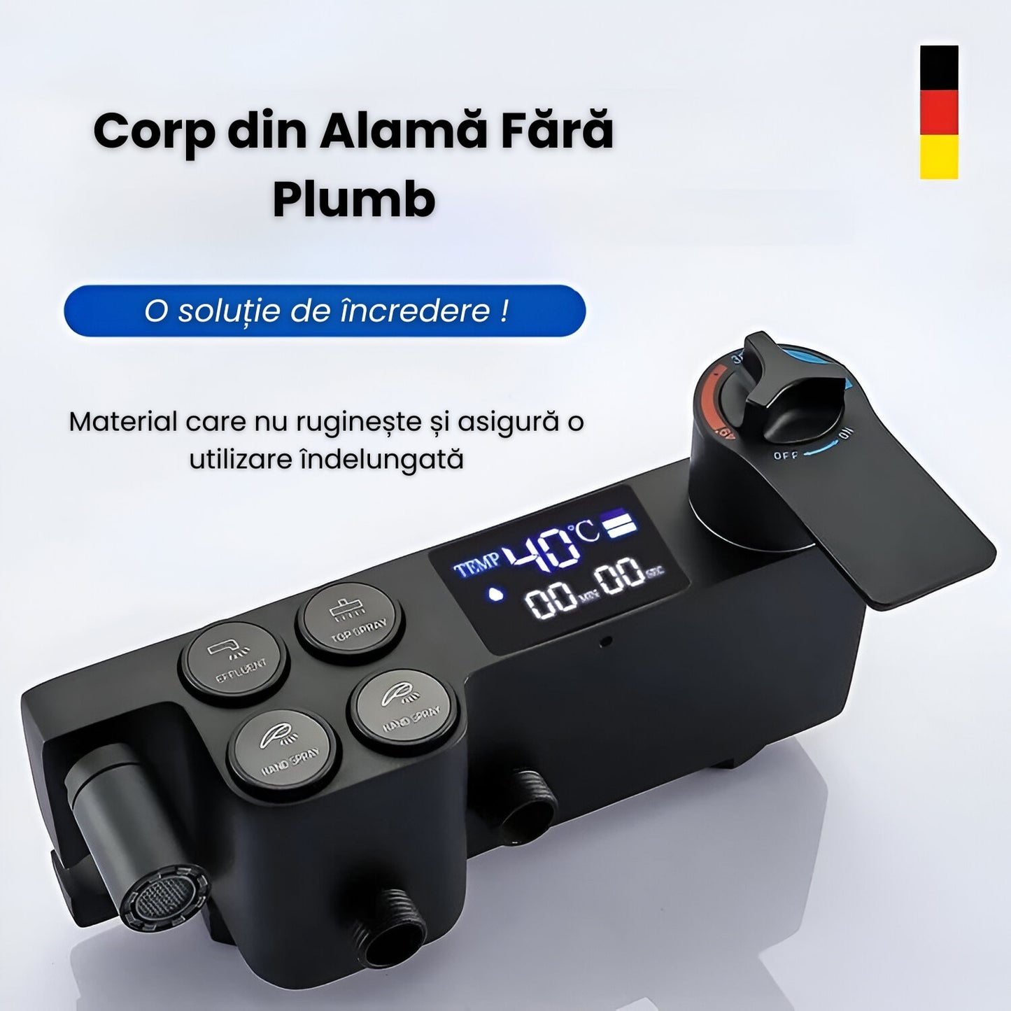 Coloana de Dus Smart, Afisaj LED, Control Termostatic,4 Moduri de Pulverizare, Tehnologie de Pulverizare cu Aer, Lumini LED, Materiale Premium,Negru Intens