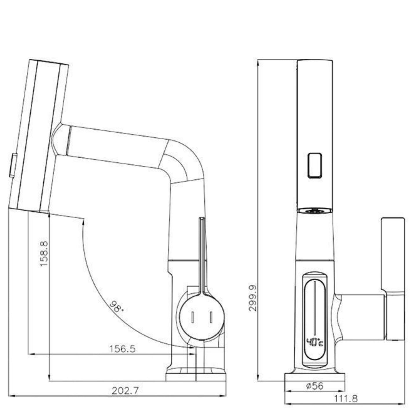 Baterie Chiuveta Baie, Afisaj Digital Al Temperaturii, LED Cu Reglaj Adaptabil In Functie De Temperatura Apei,Negru 30 cm