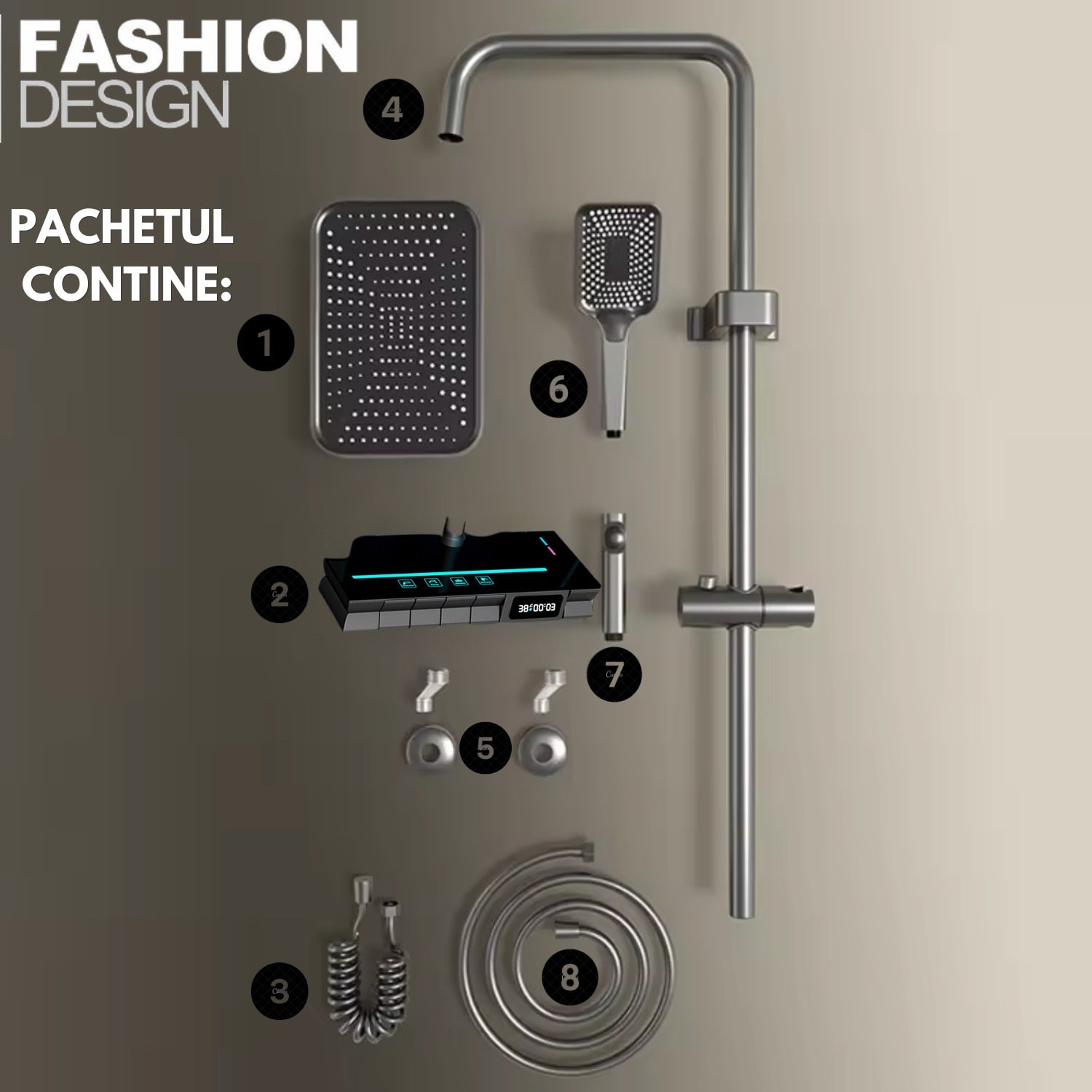Coloana De Dus Completa, Afisaj Temperatura Digital, Lumini LED