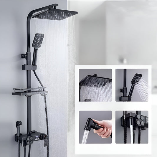 Coloana de Dus Smart, Afisaj LED, Control Termostatic,4 Moduri de Pulverizare, Tehnologie de Pulverizare cu Aer, Lumini LED, Materiale Premium,Negru Intens