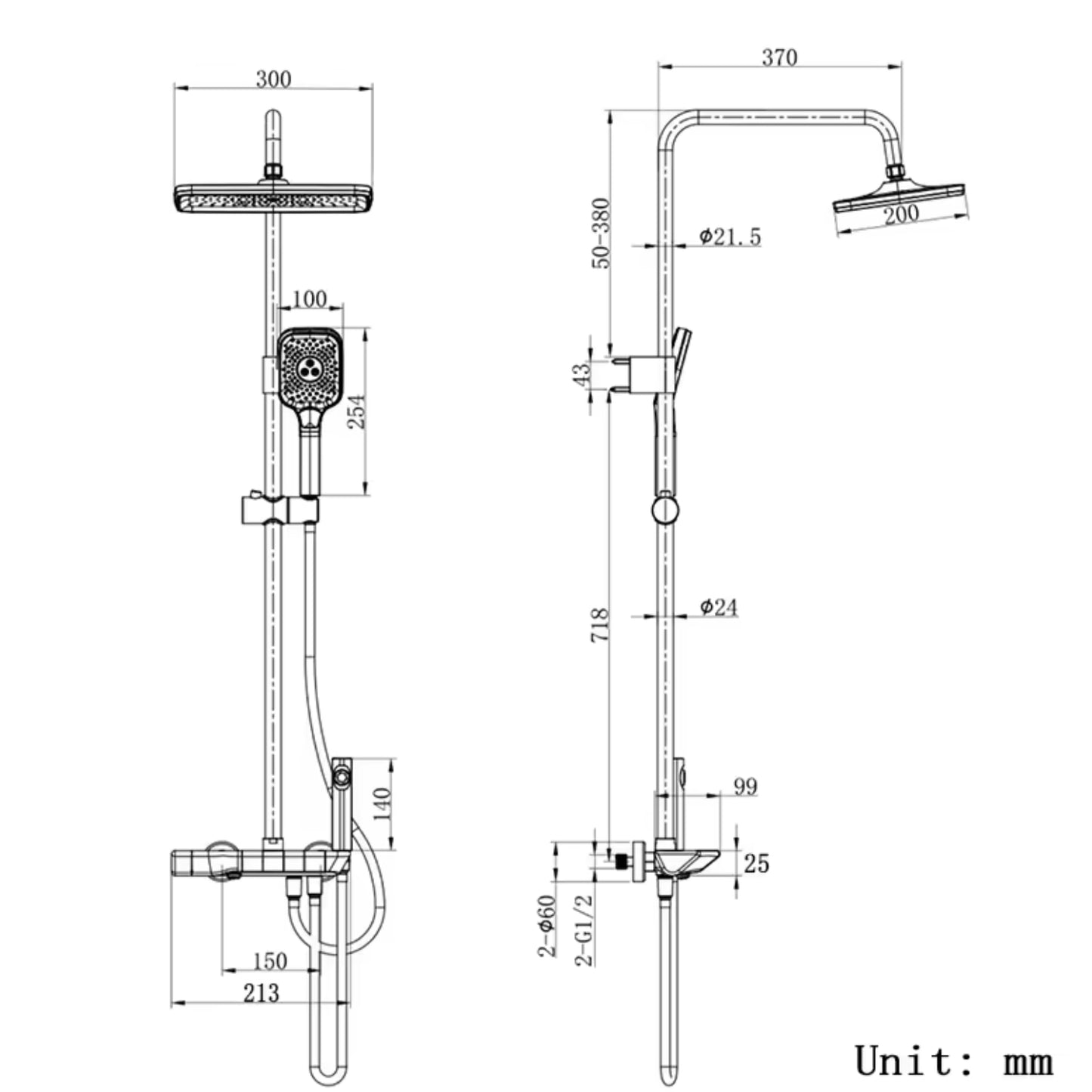 Coloana De Dus Completa, Afisaj Temperatura Digital, Lumini LED, Fara Conectare La Energie Electrica, Para Dus, Pulverizator Dus Detasabil, Baterie, Suport, Butoane Piano,Alb