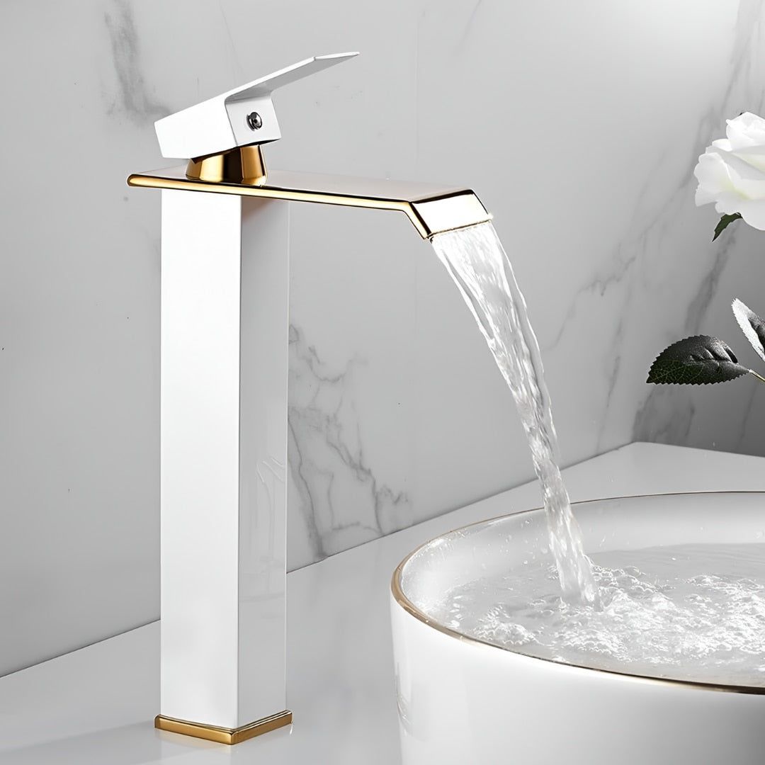 Baterie Chiuveta Baie, Tip Cascada,Otel Inoxidabil Alb-Auriu 30 CM