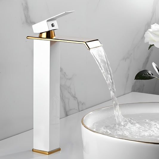 Baterie Chiuveta Baie, Tip Cascada,Otel Inoxidabil Alb-Auriu 30 CM