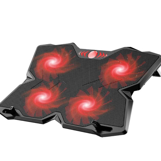 Cooler Laptop Gaming Si Office Cu 4 Ventilatoare LED, Viteza Reglabila, Racire Silentioasa 25dB, Compatibil 11-18 Inch, Port USB Dublu, Motor Puternic, Iluminare LED, Design Ergonomic, Grilaj Protectie,  Negru-Rosu