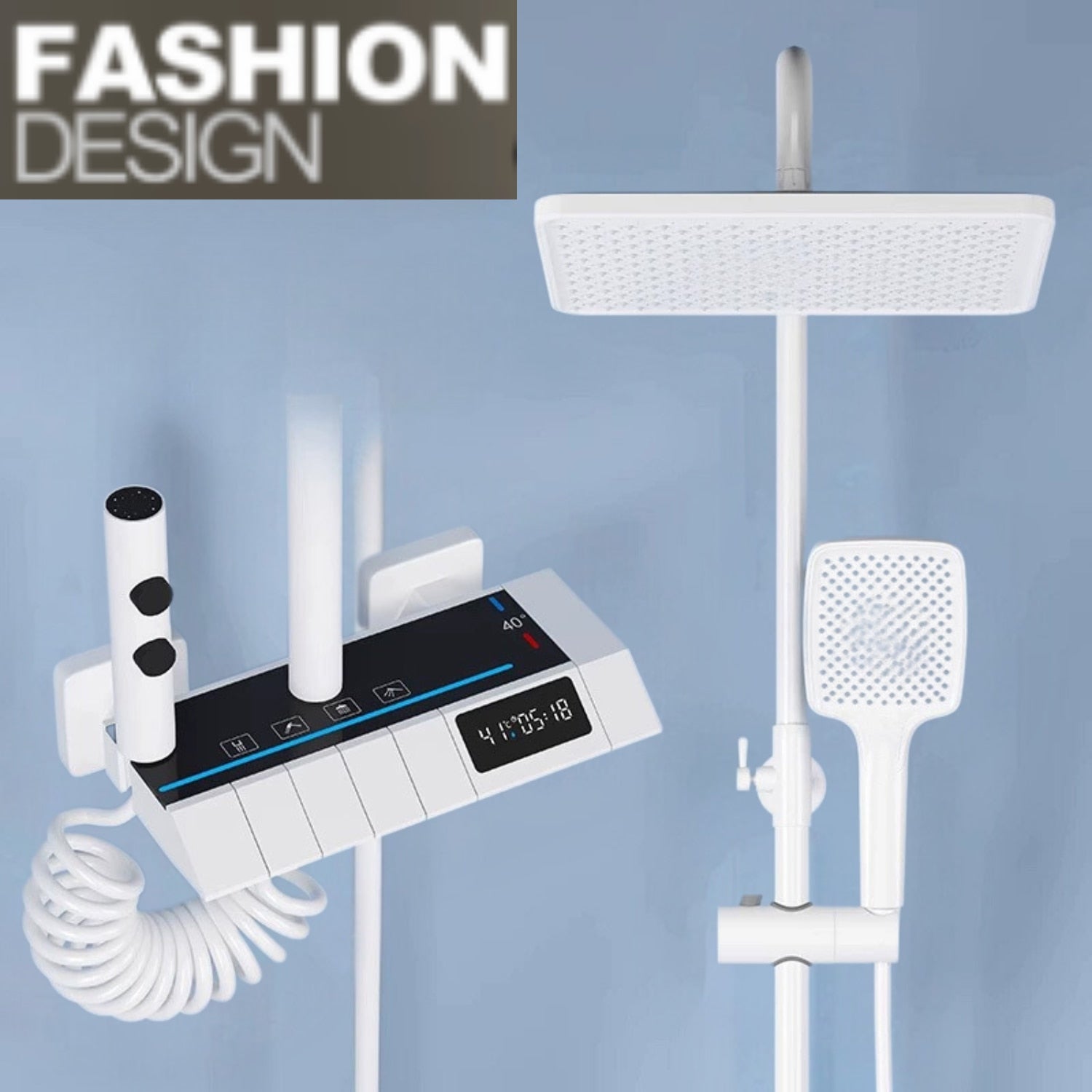 Coloana De Dus, Afisaj Temperatura Digital, Lumini LED, Fara Conectare La Curent Electric, Alb