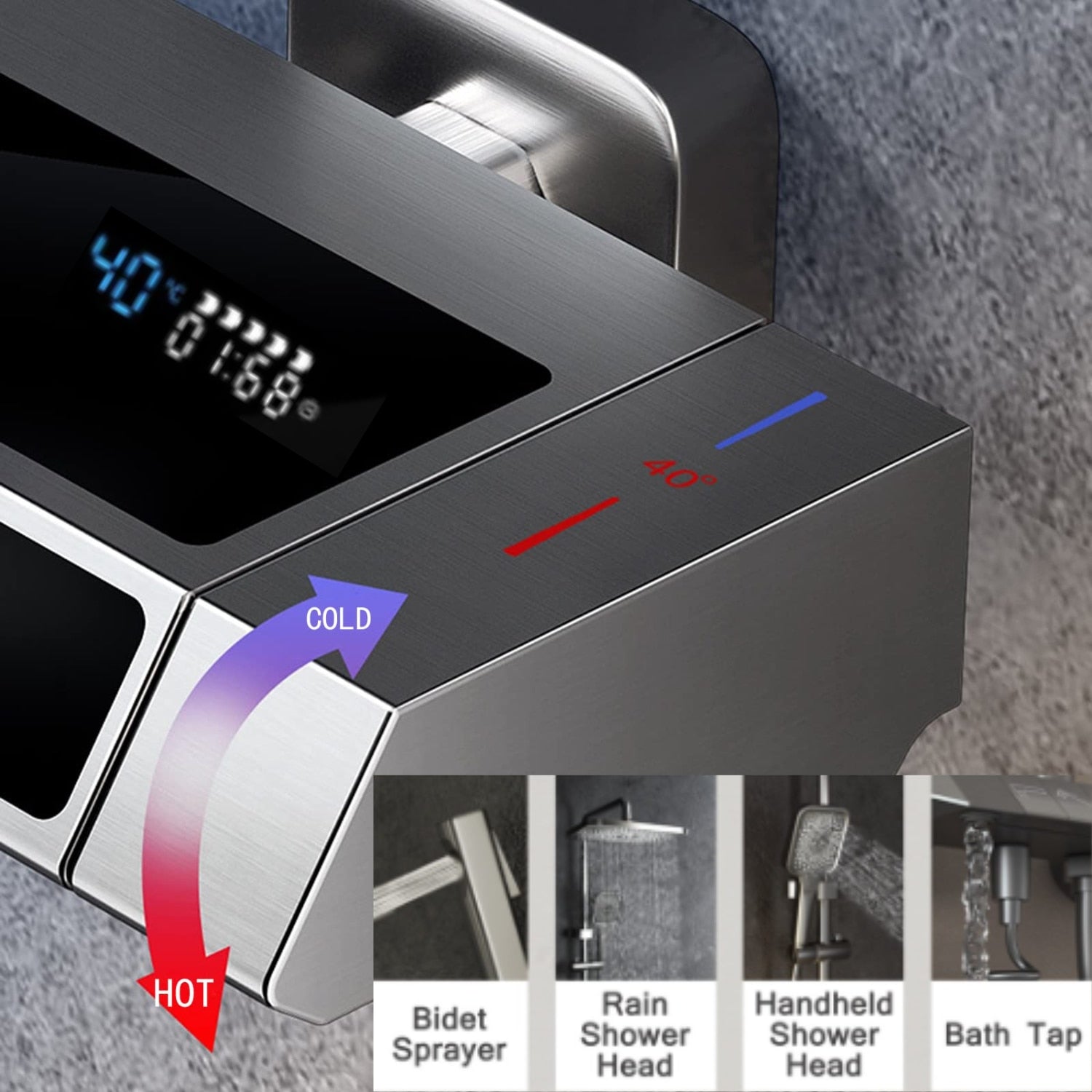 Coloana De Dus, Afisaj Temperatura Digital, Lumini LED, Fara Conectare La Curent Electric, Alb