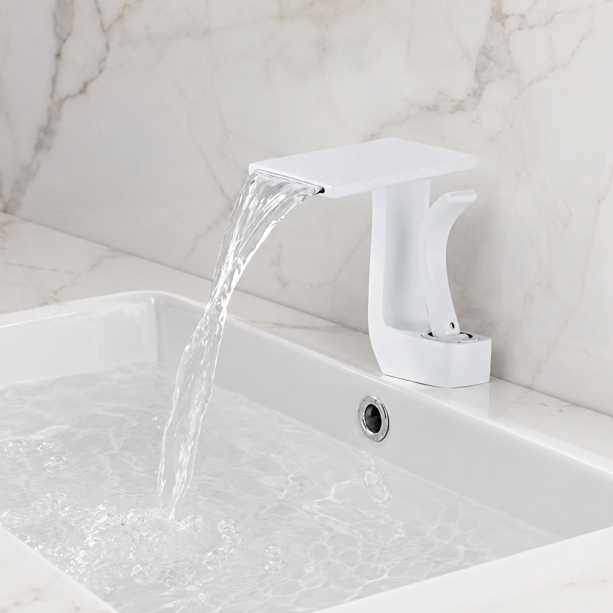 Baterie Chiuveta Baie Tip Cascada, Racorduri incluse, Otel Inoxidabil,Alba, 14.5CM