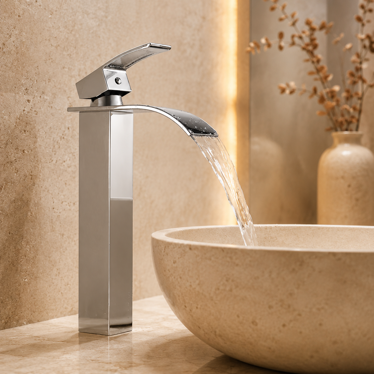 Baterie Chiuveta Baie, Tip Cascada,Otel Inoxidabil, Argintie 30 CM