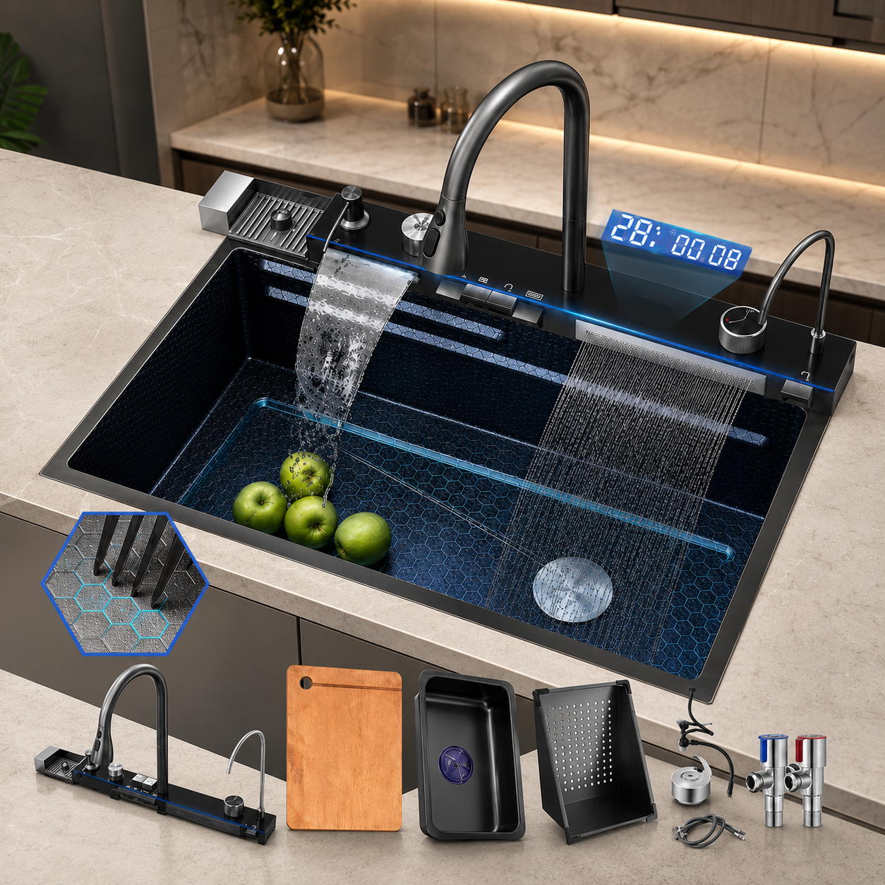 Chiuveta Inteligenta Multifunctionala 4-in-1 Cu Afisaj Digital Temperatura 80x45x25